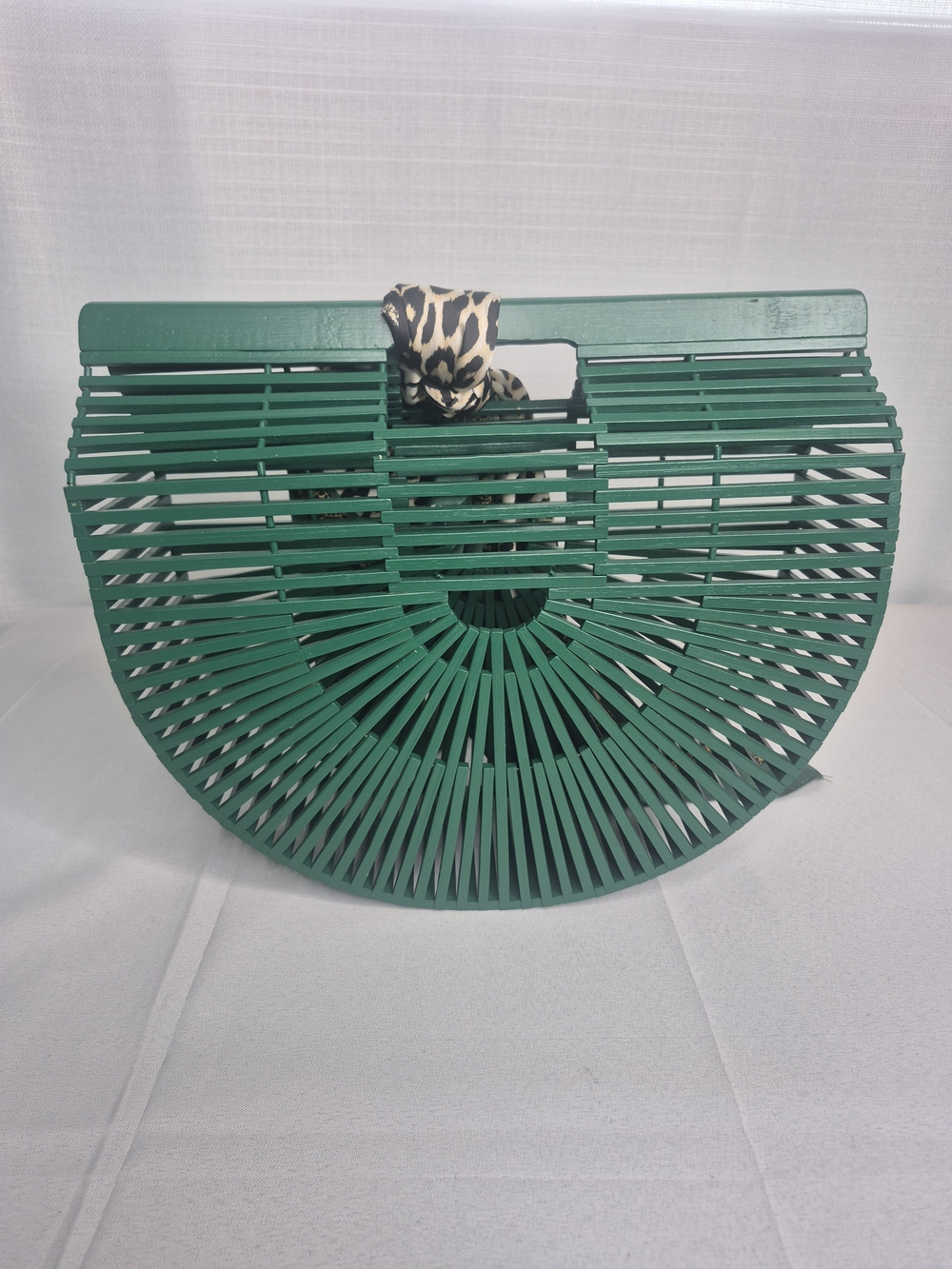 Green Crescent Bamboo Bag with Leopard Print Scarf NWOT - Picture 4 of 10